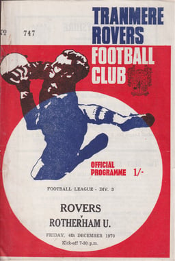 Tranmere Rovers v Rotherham United Match Programme 1970-12-04